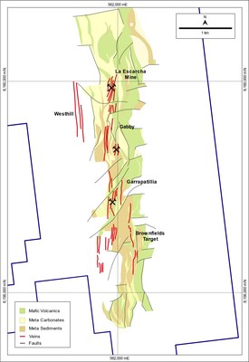 Figure 4: Mineralization at La Escarcha, Gabby, Garrapatillia and Brownfields Targets (CNW Group/Mantaro Silver Corp.)