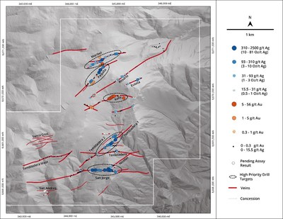 Figure 1: Santas Gloria Concession Map with Mapped Veins (CNW Group/Mantaro Precious Metals Corp.)