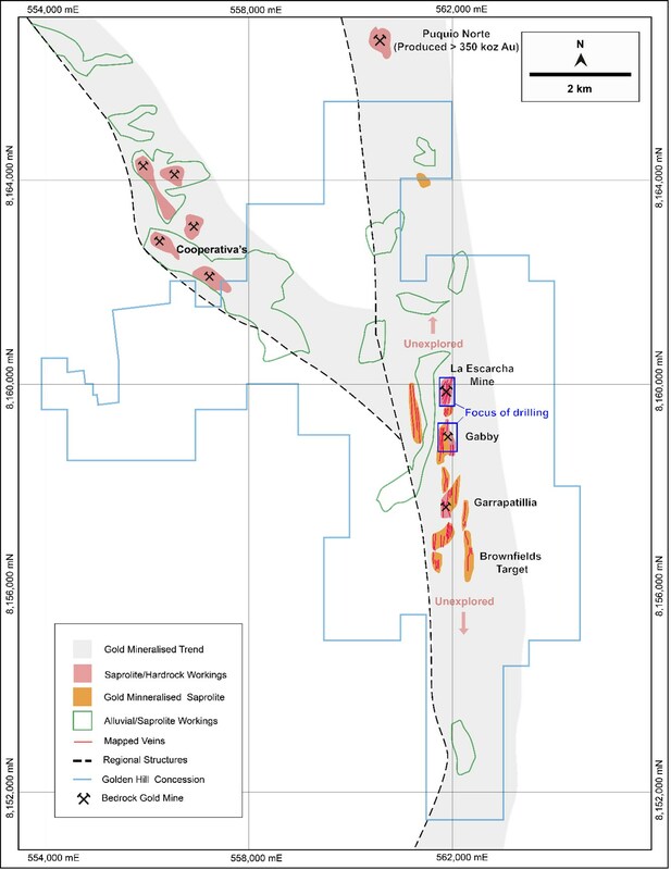 Figure 1: Property map of Golden Hill, showing the extent of gold mineralisation on the property. (CNW Group/Mantaro Precious Metals Corp.)